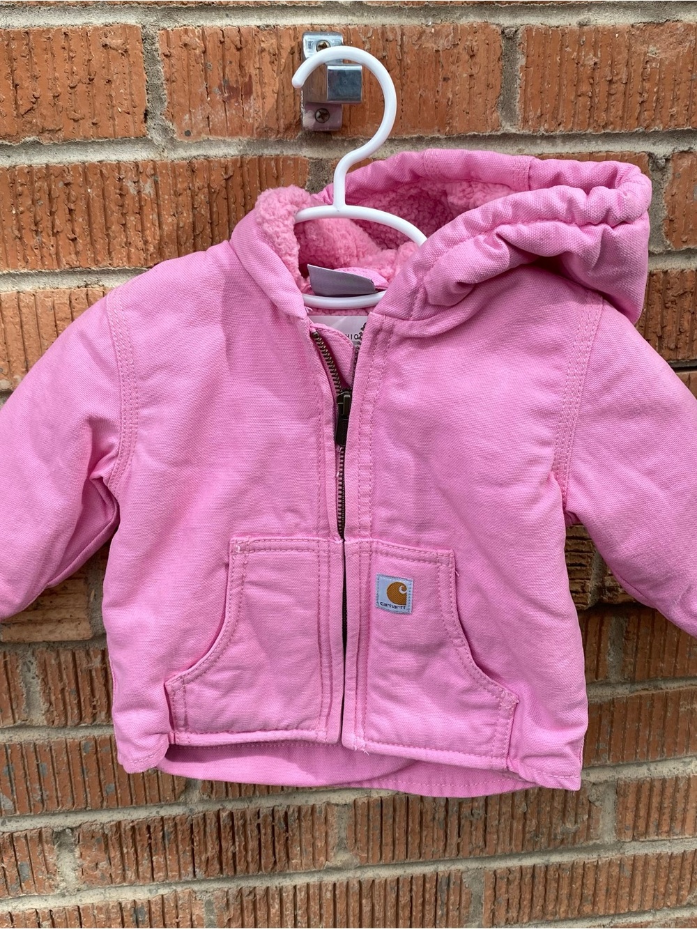 Carhartt Pink Hooded Sherpa-Lined Canvas Jacket 6M Baby Full Zip Outerwear